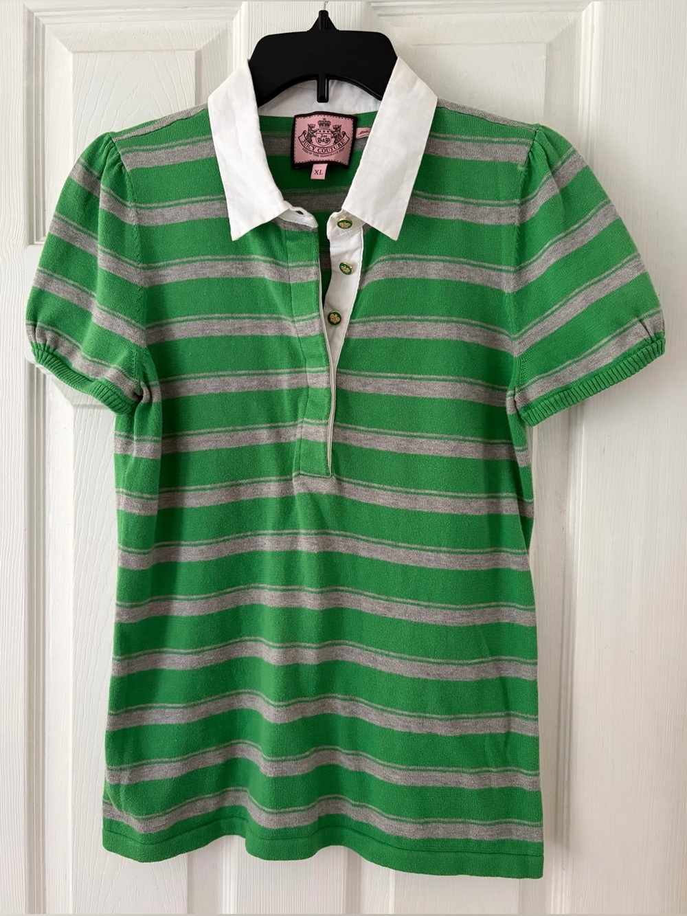 Juicy Couture Green Striped Polo Top with White Collar